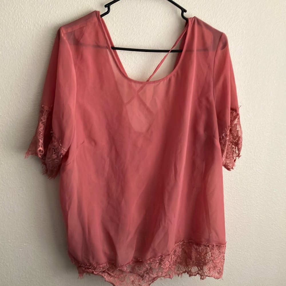 Women size 2x see through blouse with lace edging
